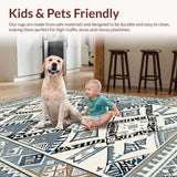 Ultra Soft Area Rug, Non Slip, Stain Resistant, Washable Area Rugs for Living Room, Bedroom, Rustic Symmetrical Ogee Theme(Blue)