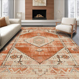 Ultra Soft Area Rug, Non Slip, Stain Resistant, Washable Area Rugs for Living Room, Bedroom, Minimalist Ethnic Diamond Pattern(Orange)