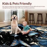 Ultra Soft Area Rug, Non Slip, Stain Resistant, Washable Area Rugs for Living Room, Bedroom, Dreamscape Black Surreal Floral Butterflies Artistic Flourishes(Blue)