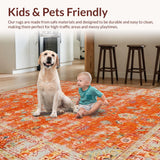 Ultra Soft Area Rug, Non Slip, Stain Resistant, Washable Area Rugs for Living Room, Bedroom, Elegant Soft Tiled Pattern Aesthetic(Orange)