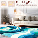 Ultra Soft Area Rug, Non Slip, Stain Resistant, Washable Area Rugs for Living Room, Bedroom, Serene Oceanic Flow Design(Blue)