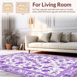 Ultra Soft Area Rug, Non Slip, Stain Resistant, Washable Area Rugs for Living Room, Bedroom, Contemporary Soft Bloom Motif(Purple)