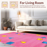 Ultra Soft Area Rug, Non Slip, Stain Resistant, Washable Area Rugs for Living Room, Bedroom, Whimsical Educational Creature Composition(Pink)