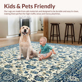 Blue Grey Beige Floral Design Area Modern Eclectic Style(White)