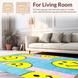 Ultra Soft Area Rug, Non Slip, Stain Resistant, Washable Area Rugs for Living Room, Bedroom, Colorful Happy Expressions Pattern(Yellow)