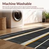 Ultra Soft Area Rug, Non Slip, Stain Resistant, Washable Area Rugs for Living Room, Bedroom, Boho Striped Monochrome Aesthetic(Black)