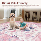 Ultra Soft Area Rug, Non Slip, Stain Resistant, Washable Area Rugs for Living Room, Bedroom, Gentle Floral Curved Edge Creation(Pink)