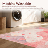 Ultra Soft Area Rug, Non Slip, Stain Resistant, Washable Area Rugs for Living Room, Bedroom, Whimsical Ribbon Swirl Rug with Artistic Bow Motif and Playful Heart Pattern(Pink)