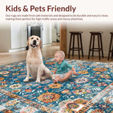 Ultra Soft Area Rug, Non Slip, Stain Resistant, Washable Area Rugs for Living Room, Bedroom, Rustic Tribal Tiled Pattern(Blue)