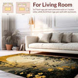 Ultra Soft Area Rug, Non Slip, Stain Resistant, Washable Area Rugs for Living Room, Bedroom, Artful Abstract Black Tones(Gold)
