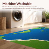 Ultra Soft Area Rug, Non Slip, Stain Resistant, Washable Area Rugs for Living Room, Bedroom, Vibrant Satellite World Map Design(Blue)