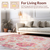 Ultra Soft Area Rug, Non Slip, Stain Resistant, Washable Area Rugs for Living Room, Bedroom, Sophisticated Classic Distressed Look(Pink)