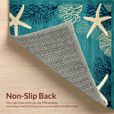 Ultra Soft Area Rug, Non Slip, Stain Resistant, Washable Area Rugs for Living Room, Bedroom, Coastal Serenity Starfish Round Accent Dark Turquoise Mocha Beige(Blue)