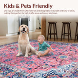 Ultra Soft Area Rug, Non Slip, Stain Resistant, Washable Area Rugs for Living Room, Bedroom, Rustic Vintage Tiled Motif(Pink)
