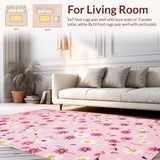 Ultra Soft Area Rug, Non Slip, Stain Resistant, Washable Area Rugs for Living Room, Bedroom, Elegant Floral Contemporary Style(Pink)