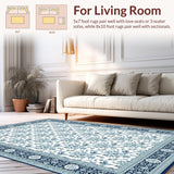 Ultra Soft Area Rug, Non Slip, Stain Resistant, Washable Area Rugs for Living Room, Bedroom, Inviting Pastel Floral Composition(Blue)