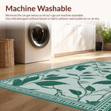 Ultra Soft Area Rug, Non Slip, Stain Resistant, Washable Area Rugs for Living Room, Bedroom, Dark Green Organic Leaf Motif(Gray)