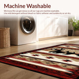 Ultra Soft Area Rug, Non Slip, Stain Resistant, Washable Area Rugs for Living Room, Bedroom, Rustic Earthy Bear Motif(Red)