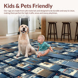 Ultra Soft Area Rug, Non Slip, Stain Resistant, Washable Area Rugs for Living Room, Bedroom, Bright Multicolor Traffic Playmat for Playroom Fun(Blue)