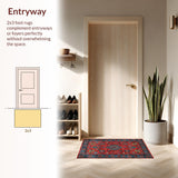 Ultra Soft Area Rug, Non Slip, Stain Resistant, Washable Area Rugs for Living Room, Bedroom, Brightly Colored Folk-Inspired Design(Red)