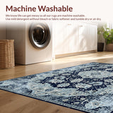 Ultra Soft Area Rug, Non Slip, Stain Resistant, Washable Area Rugs for Living Room, Bedroom, Rustic Ogee Pattern in Blue Hues(Blue)