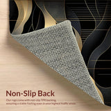 Ultra Soft Area Rug, Non Slip, Stain Resistant, Washable Area Rugs for Living Room, Bedroom, Modern Abstract Area Rug Featuring Black and Gold Geometric Waves(Black)