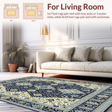Ultra Soft Area Rug, Non Slip, Stain Resistant, Washable Area Rugs for Living Room, Bedroom, Oushak Style Blue Beige Area for(Blue)