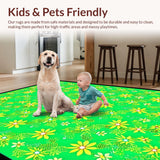 Ultra Soft Area Rug, Non Slip, Stain Resistant, Washable Area Rugs for Living Room, Bedroom, Playful Rounded Floral Theme(Green)