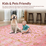 Ultra Soft Area Rug, Non Slip, Stain Resistant, Washable Area Rugs for Living Room, Bedroom, Sophisticated Diamond Trellis Aesthetic(Pink)