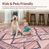 Ultra Soft Area Rug, Non Slip, Stain Resistant, Washable Area Rugs for Living Room, Bedroom, Sophisticated Navy Tiled Arrangement(Pink)