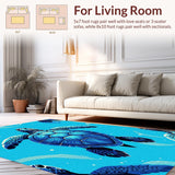 Ultra Soft Area Rug, Non Slip, Stain Resistant, Washable Area Rugs for Living Room, Bedroom, Modern Sea Turtle Coastal Bedroom Low Pile Rug(Blue)