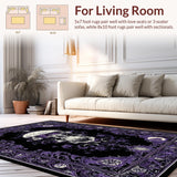 Ultra Soft Area Rug, Non Slip, Stain Resistant, Washable Area Rugs for Living Room, Bedroom, Midnight Macabre Rug - Bewitched Skull Home Decor for Spooky Enthusiasts(Purple)