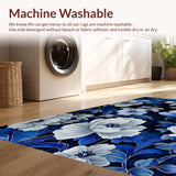Ultra Soft Area Rug, Non Slip, Stain Resistant, Washable Area Rugs for Living Room, Bedroom, Midnight Bloom Abstract Floral Design Rug for Home Decor(Blue)