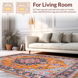 Ultra Soft Area Rug, Non Slip, Stain Resistant, Washable Area Rugs for Living Room, Bedroom, Cozy Warm Orange Tiled Motif(Orange)