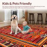 Ultra Soft Area Rug, Non Slip, Stain Resistant, Washable Area Rugs for Living Room, Bedroom, Vibrant Aztec Tribal Aesthetic(Red)