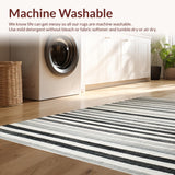 Ultra Soft Area Rug, Non Slip, Stain Resistant, Washable Area Rugs for Living Room, Bedroom, Black and White Striped Rug, Absorbent Non Slip Backing, Geometric Flair(Gray)