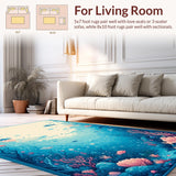 Ultra Soft Area Rug, Non Slip, Stain Resistant, Washable Area Rugs for Living Room, Bedroom, Radiant Aquatic Harmony Style(Blue)