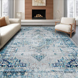 Ultra Soft Area Rug, Non Slip, Stain Resistant, Washable Area Rugs for Living Room, Bedroom, Vibrant Rustic Trellis Artwork(Blue)