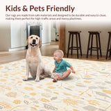 Ultra Soft Area Rug, Non Slip, Stain Resistant, Washable Area Rugs for Living Room, Bedroom, Boho Chic Area Linear Floral Motif Decorative Contemporary(Beige)