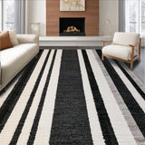 Ultra Soft Area Rug, Non Slip, Stain Resistant, Washable Area Rugs for Living Room, Bedroom, Onyx & Linen Stripe Woven Rug, Stylish Hallway Accent Carpet(Black)
