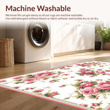 Ultra Soft Area Rug, Non Slip, Stain Resistant, Washable Area Rugs for Living Room, Bedroom, Timeless Botanical Round Statement(White)