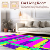 Ultra Soft Area Rug, Non Slip, Stain Resistant, Washable Area Rugs for Living Room, Bedroom, Dynamic Polygonal Game Motif(Pink)