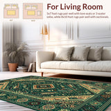 Ultra Soft Area Rug, Non Slip, Stain Resistant, Washable Area Rugs for Living Room, Bedroom, Vintage Inspired Ethnic Motif with Intricate Boho(Green)