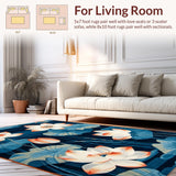 Ultra Soft Area Rug, Non Slip, Stain Resistant, Washable Area Rugs for Living Room, Bedroom, Rustic Tropical Print Fusion(Blue)
