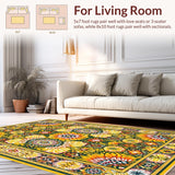 Ultra Soft Area Rug, Non Slip, Stain Resistant, Washable Area Rugs for Living Room, Bedroom, Vibrant Circular Mandala Motif(Yellow)