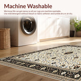 Ultra Soft Area Rug, Non Slip, Stain Resistant, Washable Area Rugs for Living Room, Bedroom, Sophisticated Geometric Area with Cream and Brown Floral Accents(White)