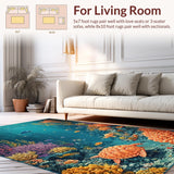 Ultra Soft Area Rug, Non Slip, Stain Resistant, Washable Area Rugs for Living Room, Bedroom, Vibrant Turtle Reef Carpet With Tropical Fish Underwater Paradise Design(Blue)