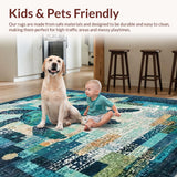 Ultra Soft Area Rug, Non Slip, Stain Resistant, Washable Area Rugs for Living Room, Bedroom, Marine Life Mosaic Rug Featuring Blue Turtle and Coral Reef Artistic Motif(Blue)