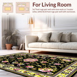 Ultra Soft Area Rug, Non Slip, Stain Resistant, Washable Area Rugs for Living Room, Bedroom, Artistic Modern Botanical Statement Piece(Black)