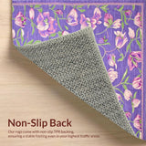 Ultra Soft Area Rug, Non Slip, Stain Resistant, Washable Area Rugs for Living Room, Bedroom, Pastel Spring Garden Motif Design(Purple)